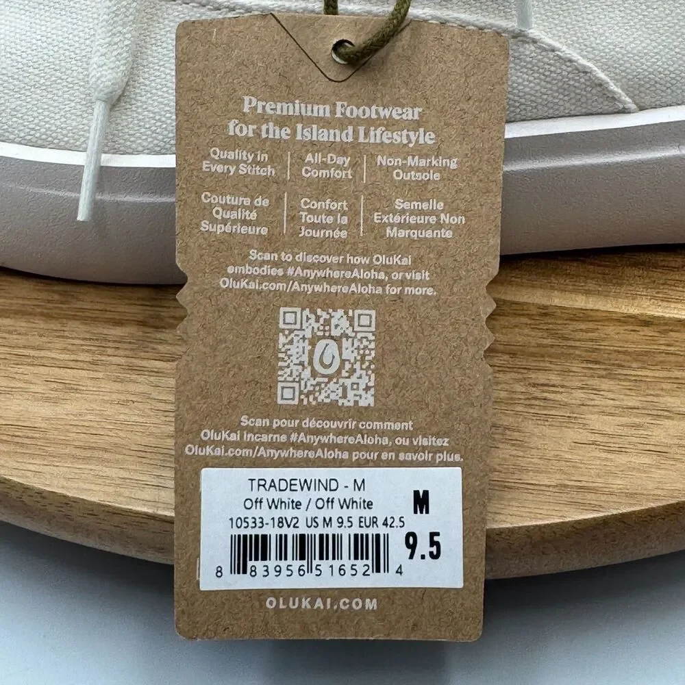 OLUKAI Tradewind Island Footwear Off White Canvas Sneakers Shoes 9.5 NWT